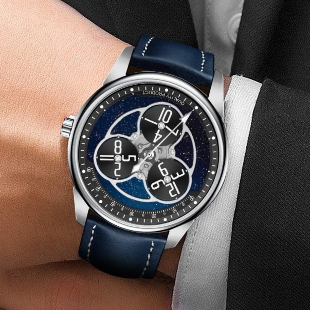 PINDU Designs 2024 New Star Wheel Mechanical Watch Blue Fashion Starry Sky Watch